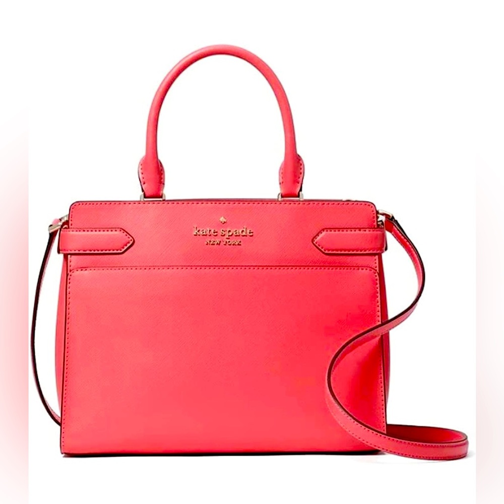Kate Spade Cameron Staci Medium Satchel Garden Pink Crossbody Saffiano NWT